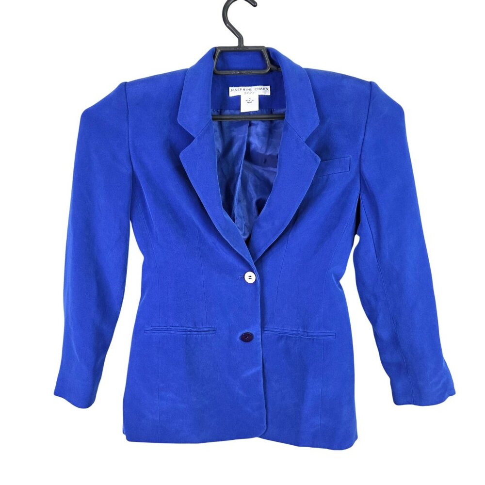 Womens Josephine Chaus Petite 100% Silk Royal Blue Blazer Jacket Lined Size 4